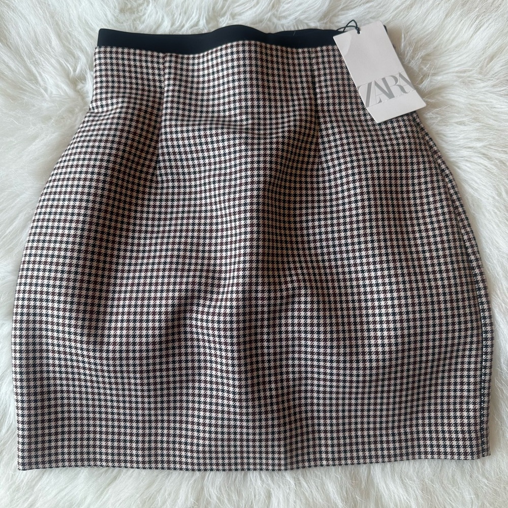 Zara Women's Mini Skirt - Black and Brown Checkered